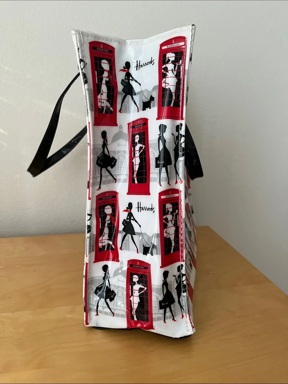 Harrods Red and Black London Phone Booth Pattern Tote - Picture 2 of 13